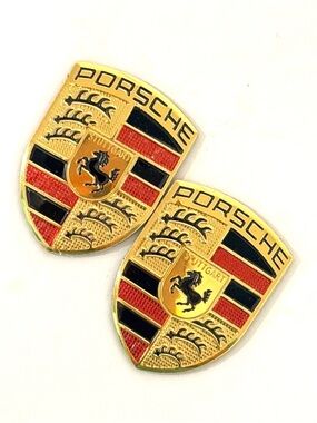 2 Pcs Porsche Aluminum Emblems Stickers size: 1.5” x 1.1”